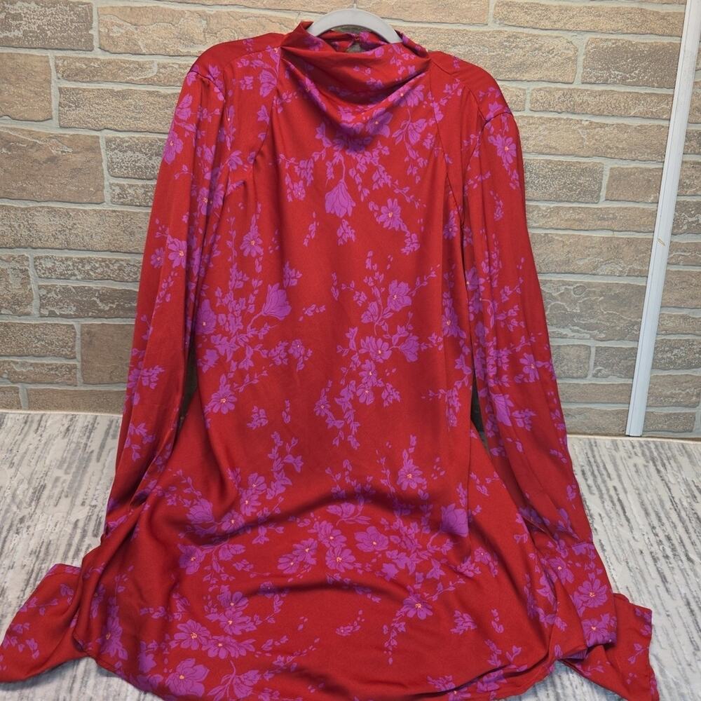 Free People Red And Purple Floral Mini Dress Women’s Sz L - Picture 5 of 9
